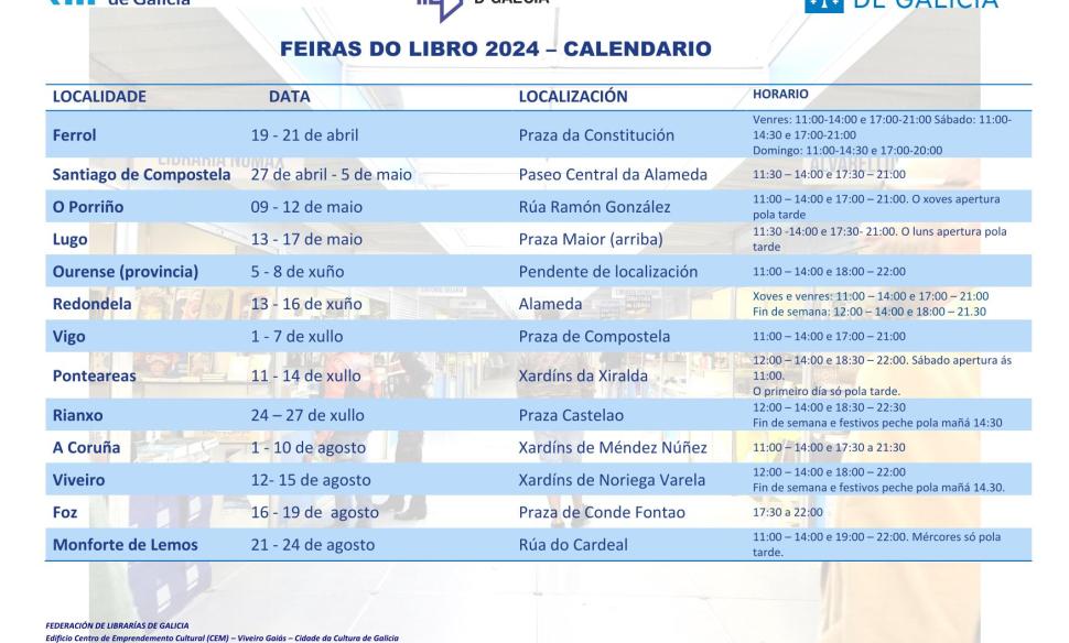 Calendario das Feiras do Libro de Galicia 2024