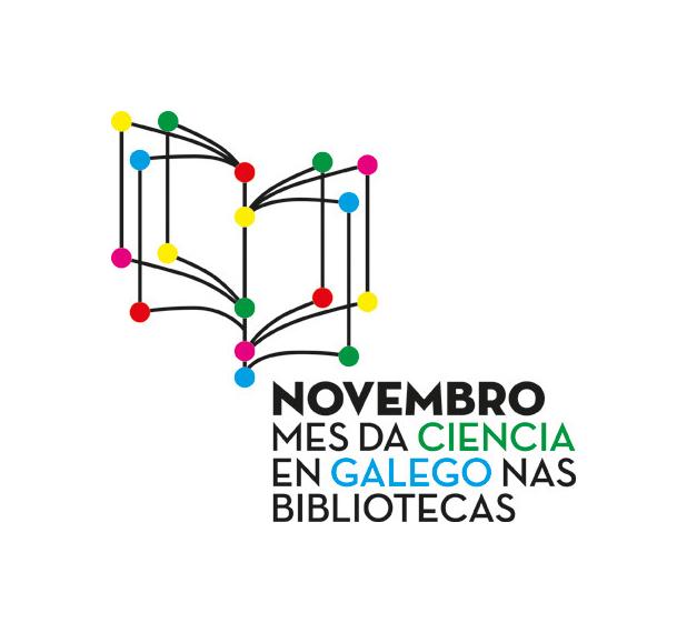 Ilustración abstracta para o mes da ciencia en galego nas bibliotecas
