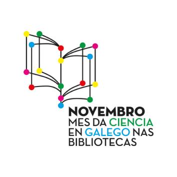 Ilustración abstracta para el mes de la ciencia en gallego en las bibliotecas