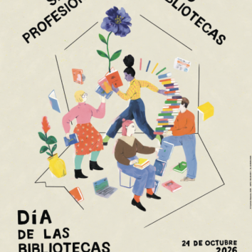 Cartel Día das Bibliotecas 2026 «Sen profesionais, non hai bibliotecas».