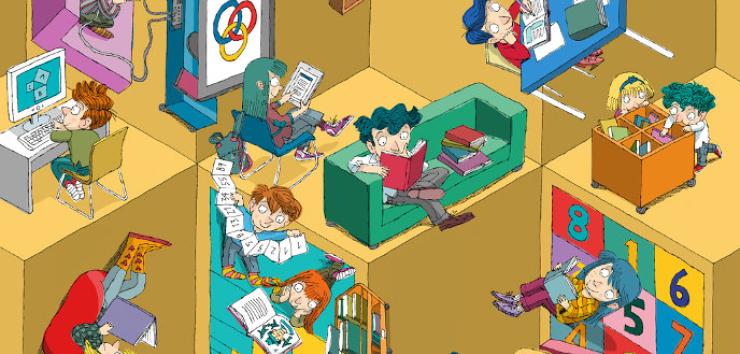 Ilustración representando a lectura xuvenil